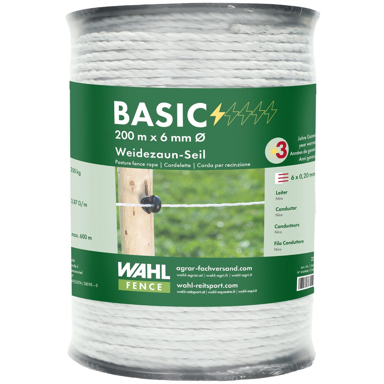 WAHL-FENCE Corda per recinti elettrici - BASIC - 6 mm / 200 m WAHL-FENCE Corda per recinti elettrici - BASIC - 6 mm / 200 m