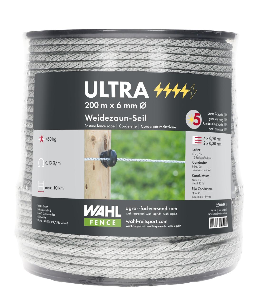 WAHL-FENCE Corda per recinzione di pascoli - ULTRA - 6 mm / 200 m WAHL-FENCE Corda per recinzione di pascoli - ULTRA - 6 mm / 200 m