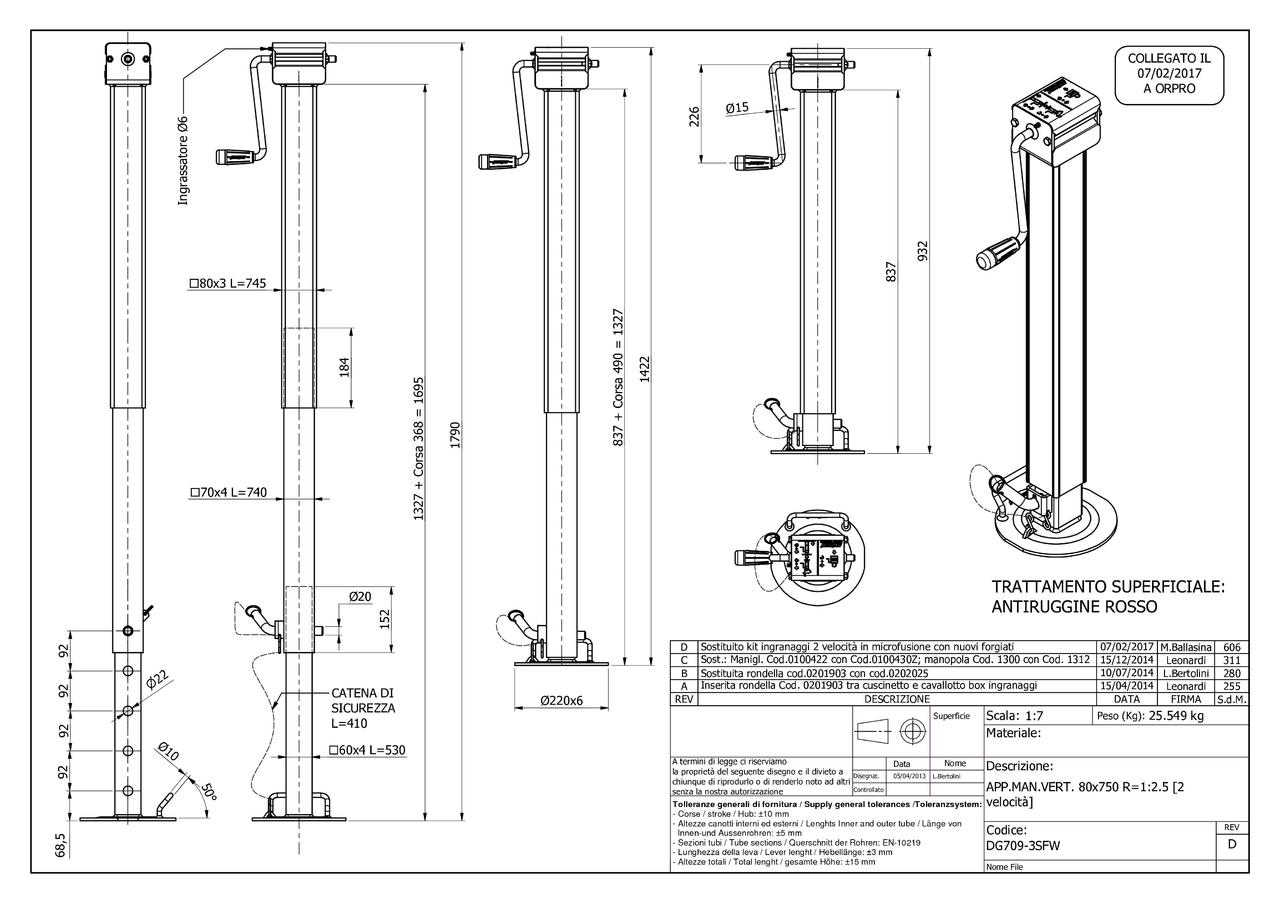 Stützfuß - Zweigganggetriebe 490 mm