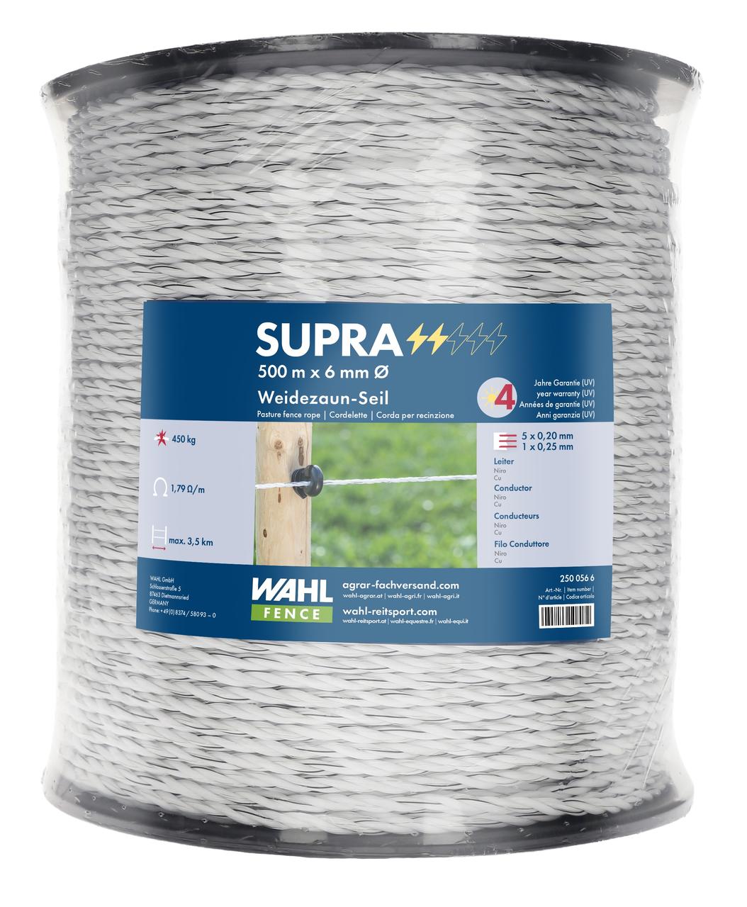 WAHL-FENCE Corda per recinzione di pascoli - SUPRA - 6 mm / 500 m WAHL-FENCE Corda per recinzione di pascoli - SUPRA - 6 mm / 500 m