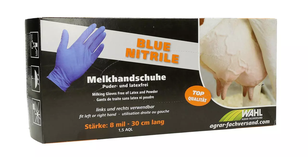 WAHL-Hausmarke Melkhandschuh BLUE NITRILE 8 mil
