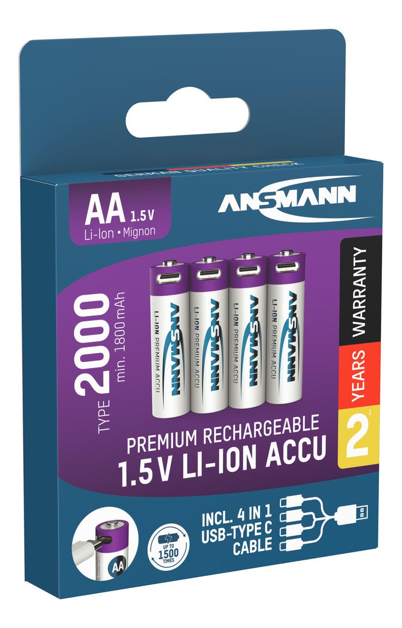 Ansmann Batterie agli ioni di litio – formato Mignon AA