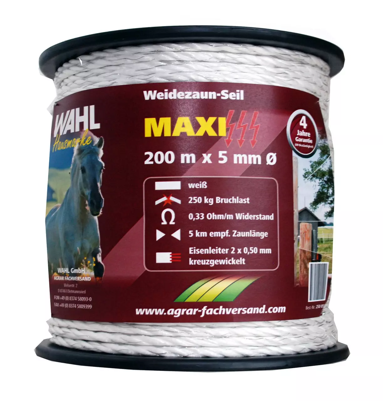 WAHL-FENCE Weidezaunseil - MAXI, weiß - 4 mm / 200m