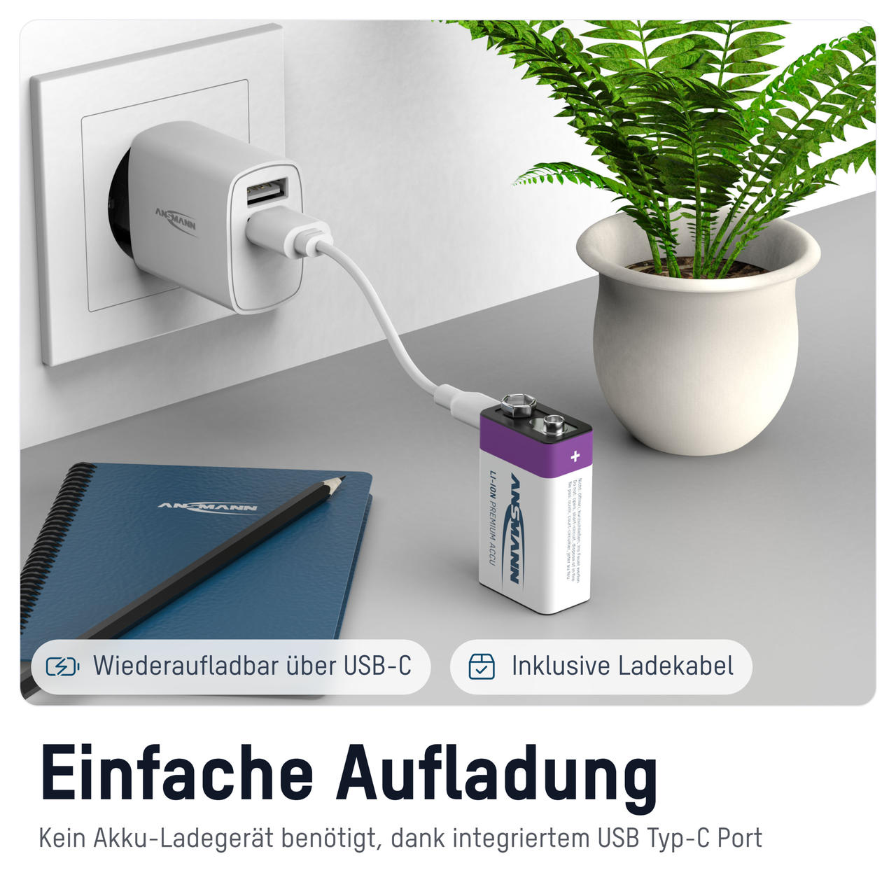 Ansmann Batteria agli ioni di litio 9V E-Block