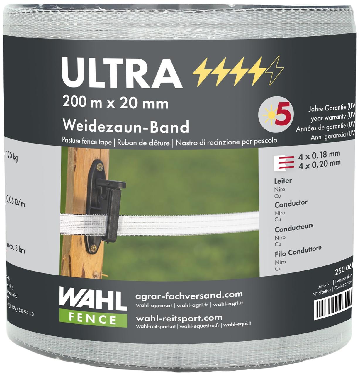 WAHL-FENCE Nastro per recinzioni elettriche - ULTRA - 20 mm / 200 m WAHL-FENCE Nastro per recinzioni elettriche - ULTRA - 20 mm / 200 m