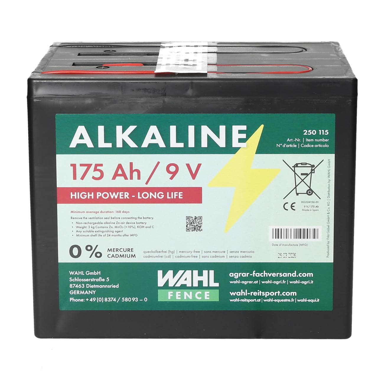 WAHL-FENCE Batteria per recinti elettrici 9 V - 175 Ah