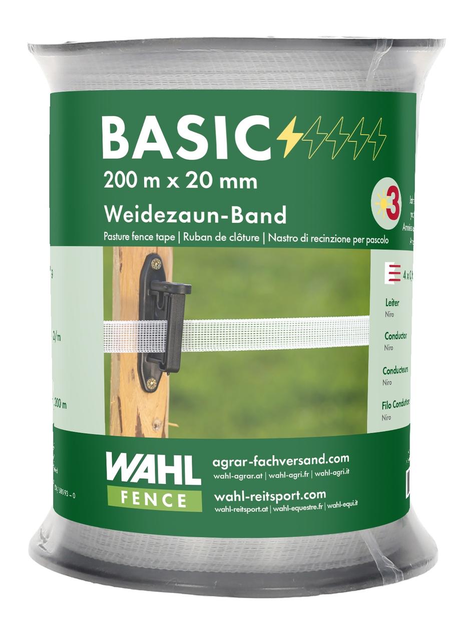 WAHL-FENCE Nastro per pascoli BASIC bianco - 10 mm/200 m WAHL-FENCE Nastro per pascoli BASIC bianco - 10 mm/200 m