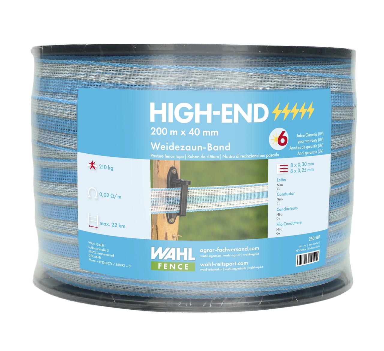 WAHL-FENCE Nastro di recinzione per pascoli - HIGH END 40 mm / 200 m WAHL-FENCE Nastro di recinzione per pascoli - HIGH END 40 mm / 200 m