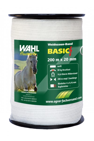 WAHL-Hausmarke Weidezaunband - BASIC - 20 mm / 200 m WAHL-Hausmarke Weidezaunband - BASIC - 20 mm / 200 m