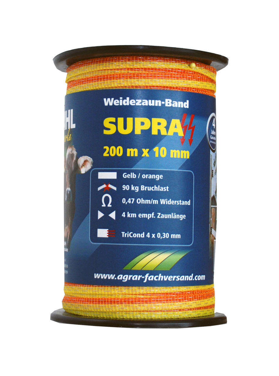 200 METER WEIDEZAUN BAND 10 MM,4  NIRO,WEISS 