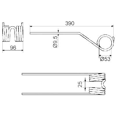 10 Stück Kreiselheuerzinken 386x95 mm Fella 150296 Rasspe 44073 